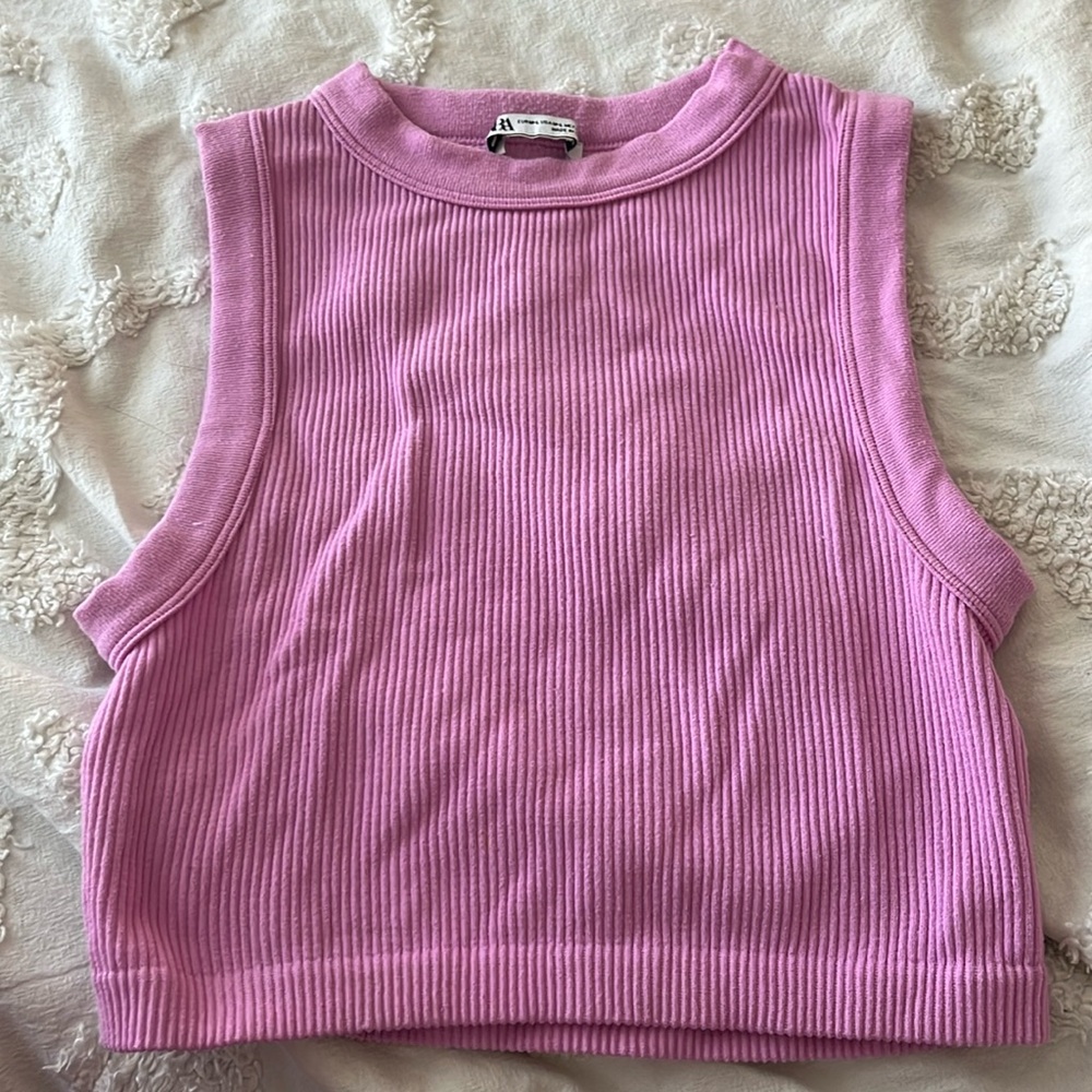 ZARA TANK TOP LIGHT PINK RIBBED SIZE M FITS LIKE A SMALL